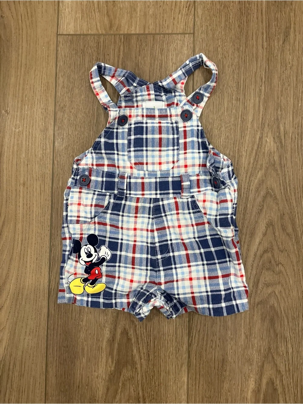 Disney Plaid Mickey Mouse Cotton Overalls - Blue/White/Red